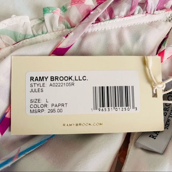 Ramy Brook Womens Top Jules Sleeveless Halter Ruffle Floral Palms Fashion Large - Picture 2 of 5